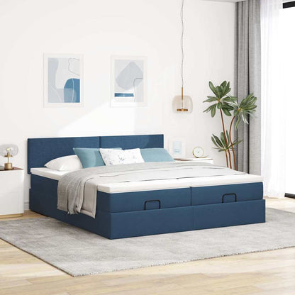 Struttura Letto Pouf con Materassi Blu 200x200 cm in Tessuto | homemem39