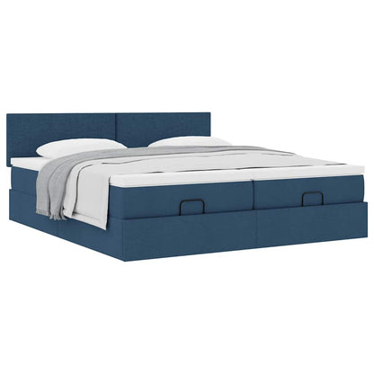 Struttura Letto Pouf con Materassi Blu 200x200 cm in Tessuto | homemem39