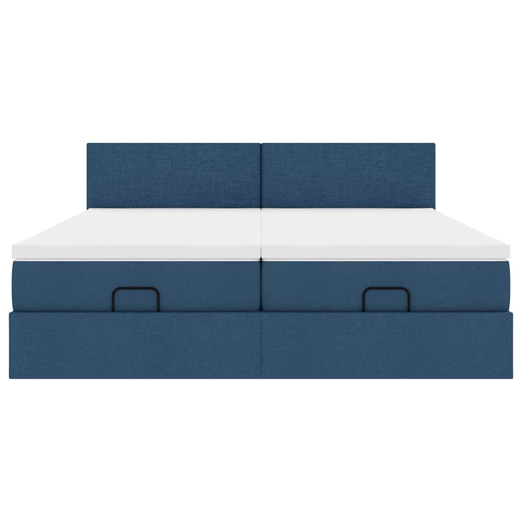Struttura Letto Pouf con Materassi Blu 200x200 cm in Tessuto