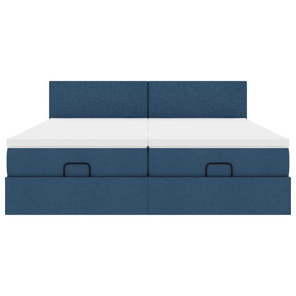 Struttura Letto Pouf con Materassi Blu 200x200 cm in Tessuto