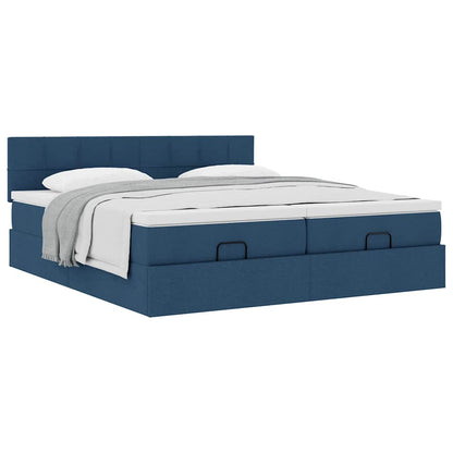 Struttura Letto Pouf con Materassi Blu 160x200 cm in Tessuto | homemem39