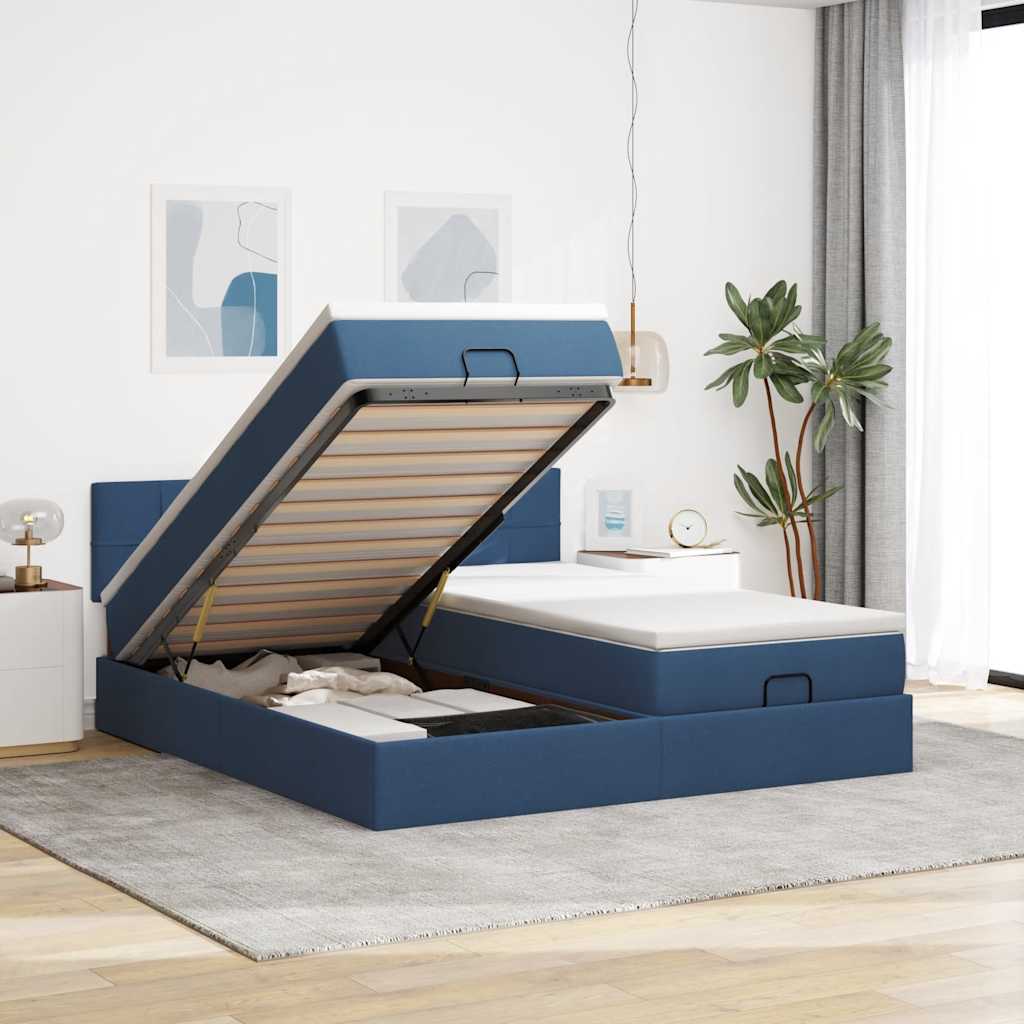 Struttura Letto Pouf con Materassi Blu 160x200 cm in Tessuto | homemem39