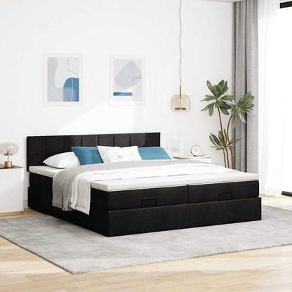 Struttura Letto Pouf con Materassi Nero 180x200 cm in Tessuto