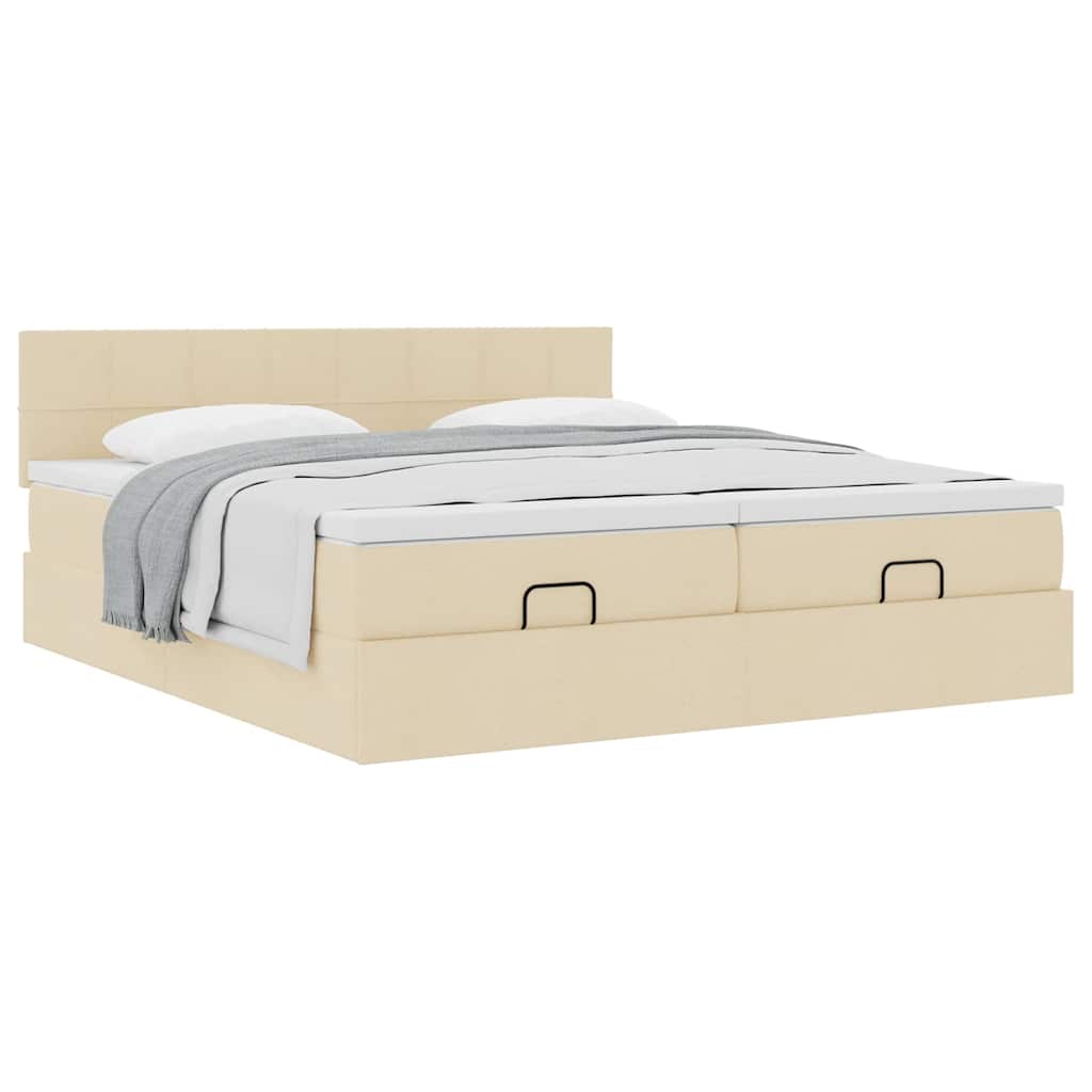 Struttura Letto Pouf con Materassi Crema 180x200 cm in Tessuto | homemem39