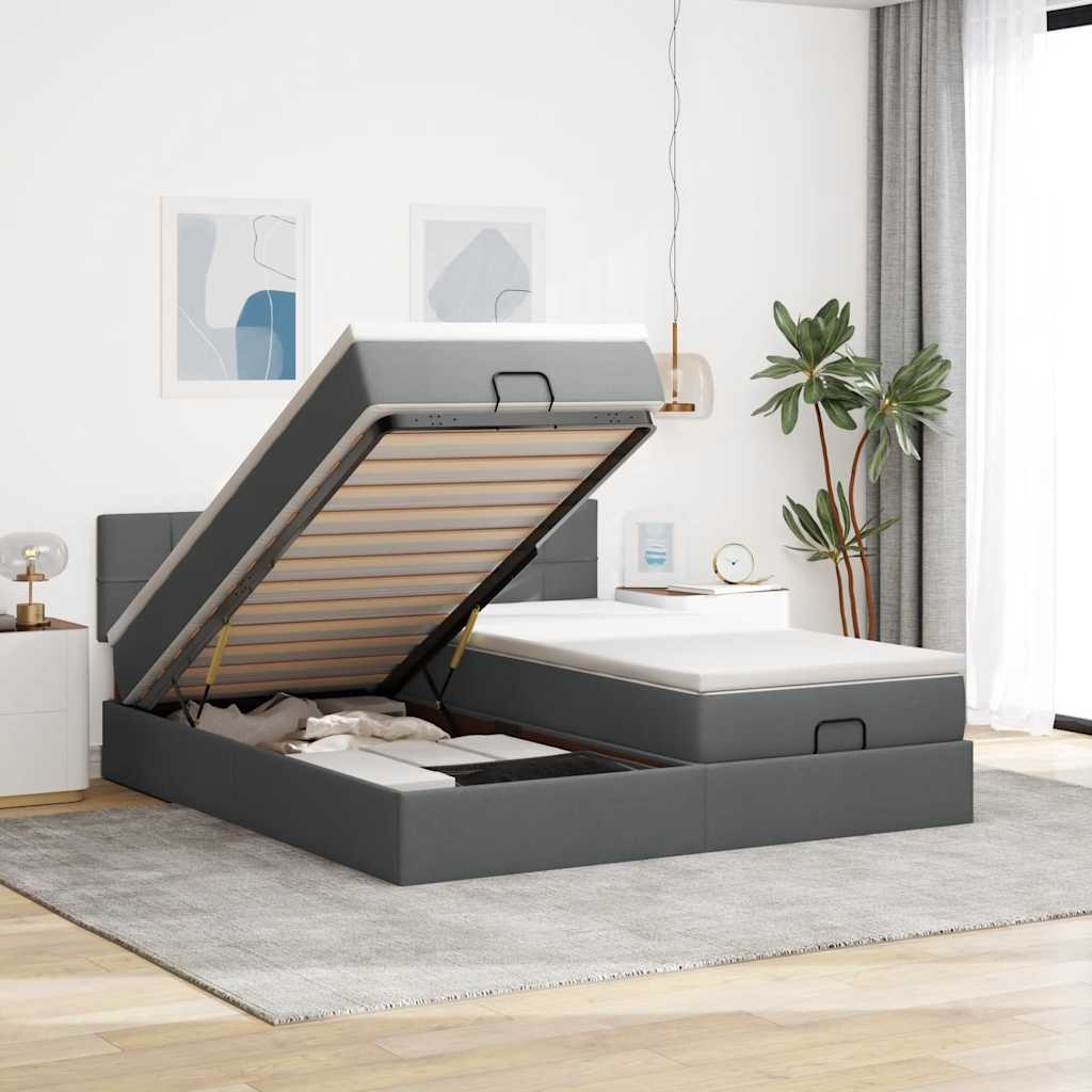 Struttura Letto Pouf con Materassi 200x200 cm in Tessuto