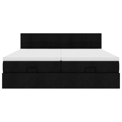 Struttura Letto Pouf con Materassi Nero 200x200 cm in Tessuto
