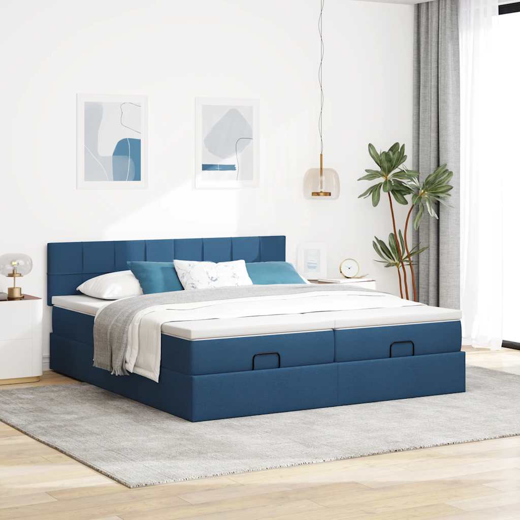 Struttura Letto Pouf con Materassi Blu 200x200 cm in Tessuto | homemem39