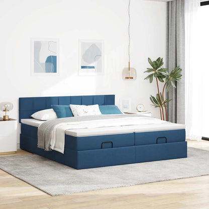 Struttura Letto Pouf con Materassi Blu 200x200 cm in Tessuto | homemem39