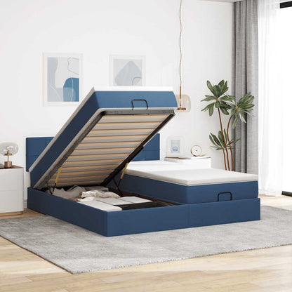 Struttura Letto Pouf con Materassi Blu 200x200 cm in Tessuto | homemem39