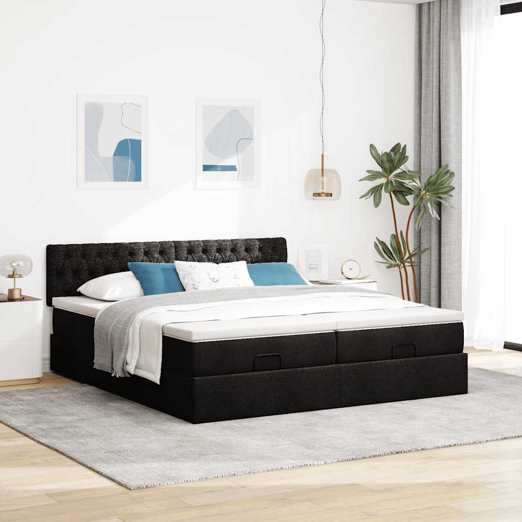 Struttura Letto Pouf con Materassi Nero 160x200 cm in Tessuto | homemem39