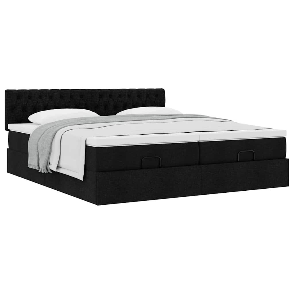 Struttura Letto Pouf con Materassi Nero 160x200 cm in Tessuto | homemem39