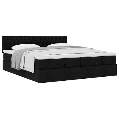 Struttura Letto Pouf con Materassi Nero 160x200 cm in Tessuto | homemem39