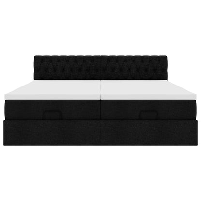 Struttura Letto Pouf con Materassi Nero 160x200 cm in Tessuto