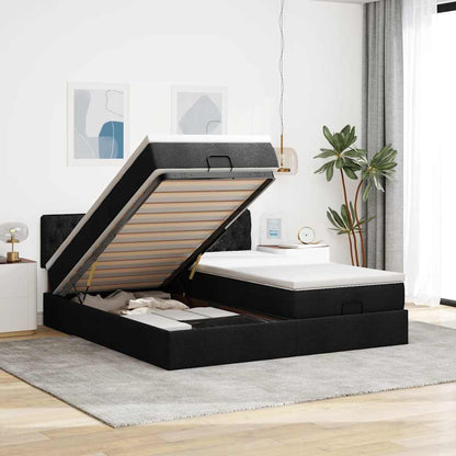 Struttura Letto Pouf con Materassi Nero 160x200 cm in Tessuto