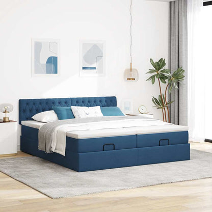 Struttura Letto Pouf con Materassi Blu 160x200 cm in Tessuto