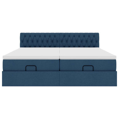 Struttura Letto Pouf con Materassi Blu 160x200 cm in Tessuto