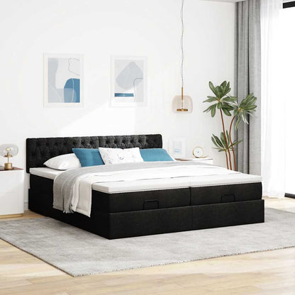 Struttura Letto Pouf con Materassi Nero 180x200 cm in Tessuto