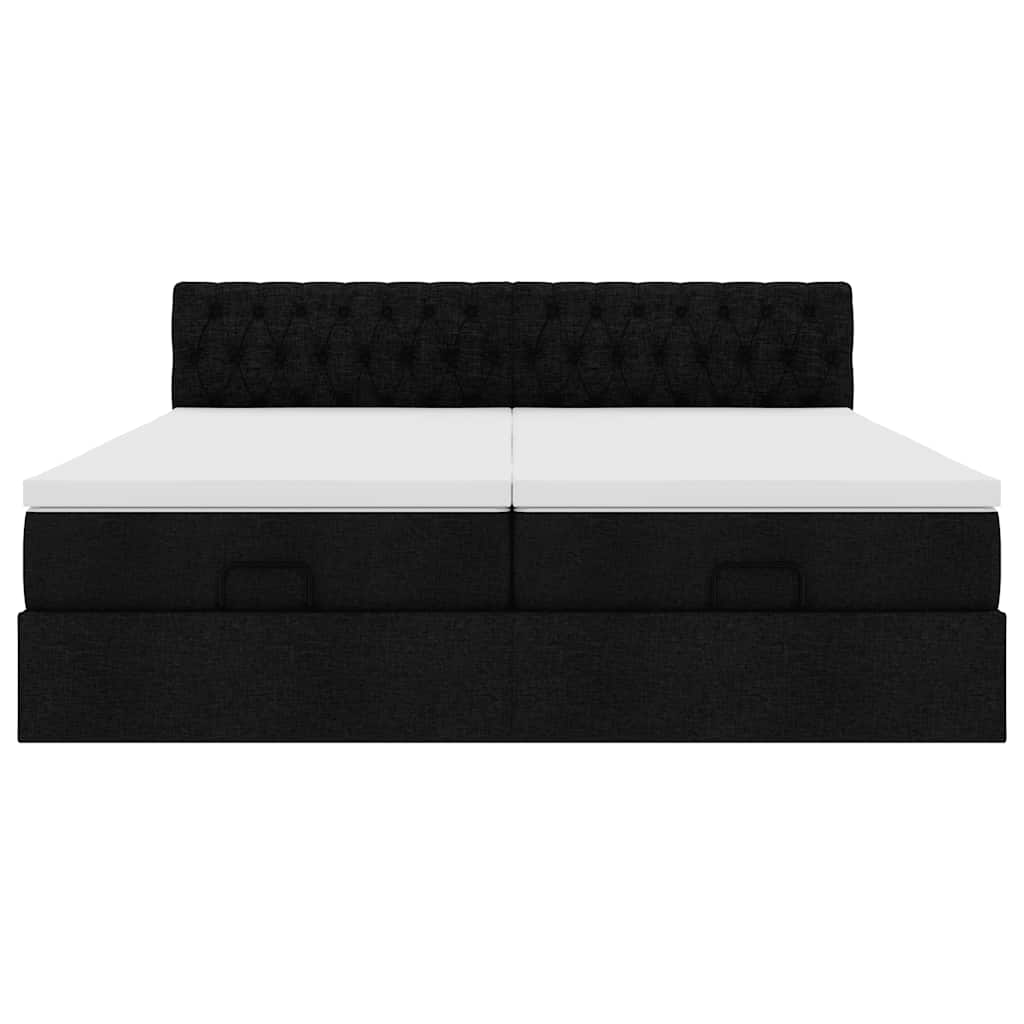 Struttura Letto Pouf con Materassi Nero 180x200 cm in Tessuto