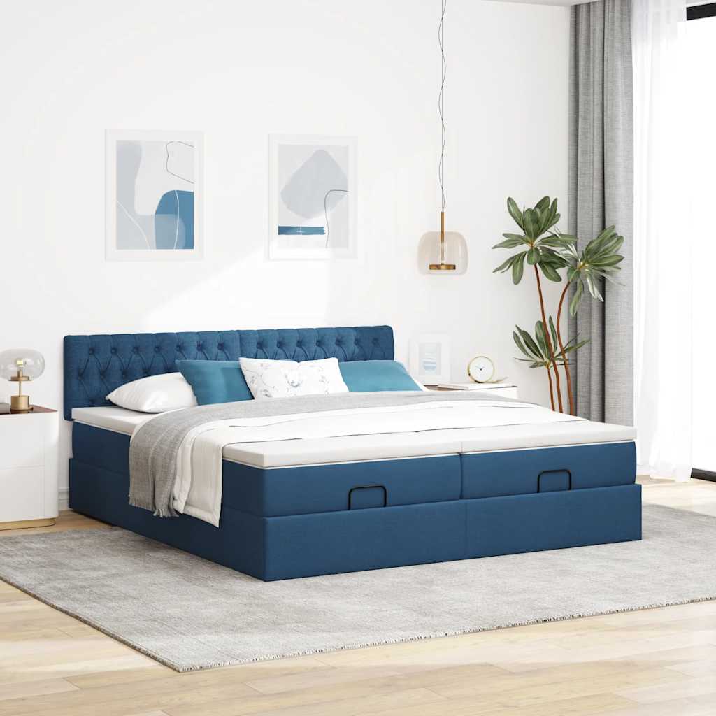 Struttura Letto Pouf con Materassi Blu 200x200 cm in Tessuto | homemem39