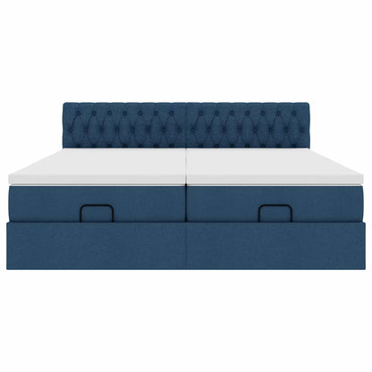 Struttura Letto Pouf con Materassi Blu 200x200 cm in Tessuto | homemem39