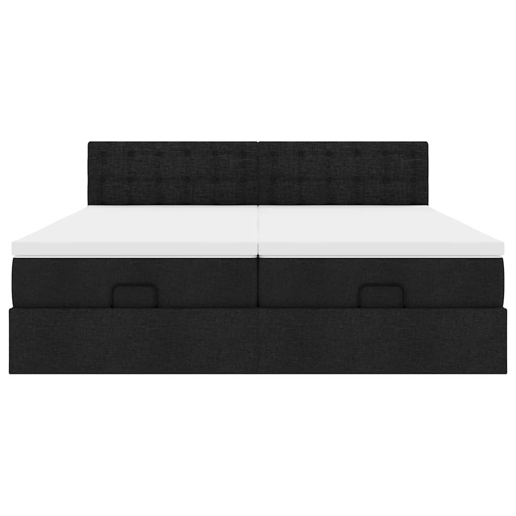 Struttura Letto Pouf con Materassi Nero 160x200 cm in Tessuto