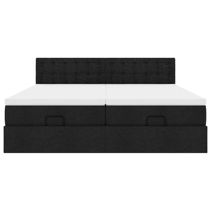 Struttura Letto Pouf con Materassi Nero 160x200 cm in Tessuto