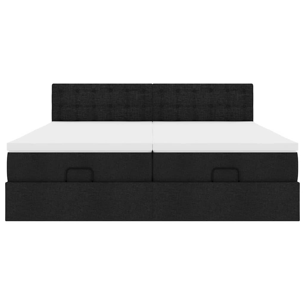 Struttura Letto Pouf con Materassi Nero 160x200 cm in Tessuto