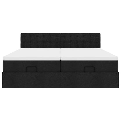 Struttura Letto Pouf con Materassi Nero 160x200 cm in Tessuto