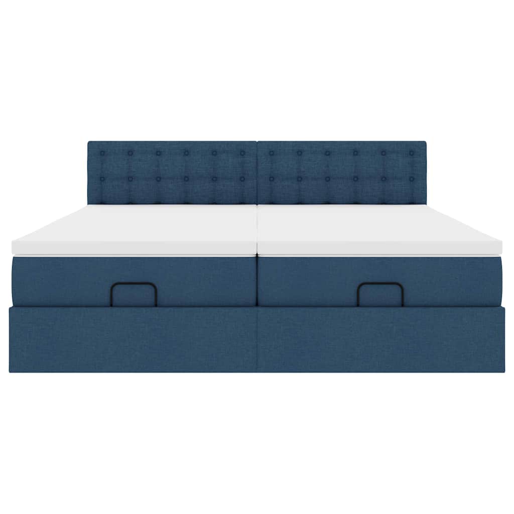 Struttura Letto Pouf con Materassi Blu 160x200 cm in Tessuto