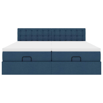 Struttura Letto Pouf con Materassi Blu 160x200 cm in Tessuto