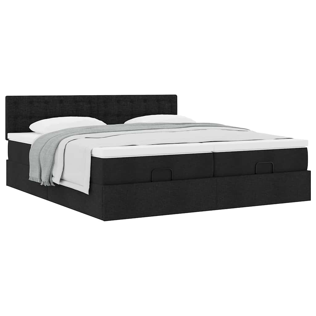 Struttura Letto Pouf con Materassi Nero 180x200 cm in Tessuto | homemem39