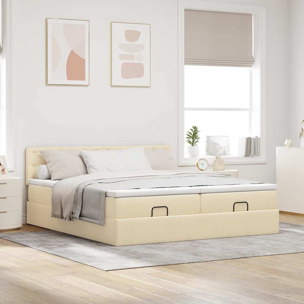 Struttura Letto Pouf con Materassi Crema 180x200 cm in Tessuto | homemem39