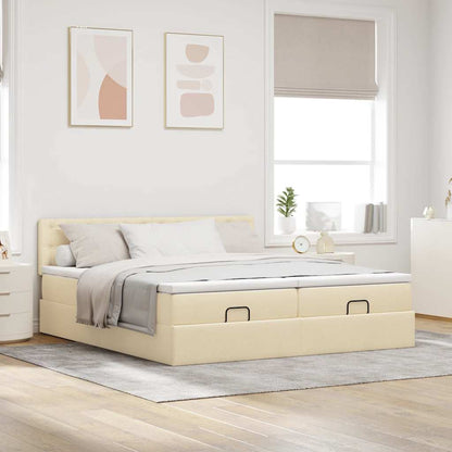 Struttura Letto Pouf con Materassi Crema 180x200 cm in Tessuto | homemem39