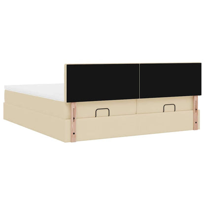 Struttura Letto Pouf con Materassi Crema 180x200 cm in Tessuto | homemem39