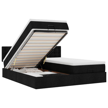 Struttura Letto Pouf con Materassi Nero 200x200 cm in Tessuto