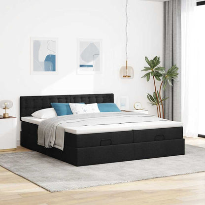 Struttura Letto Pouf con Materassi Nero 200x200 cm in Tessuto