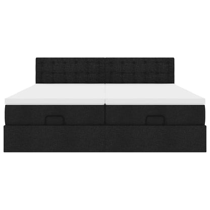 Struttura Letto Pouf con Materassi Nero 200x200 cm in Tessuto