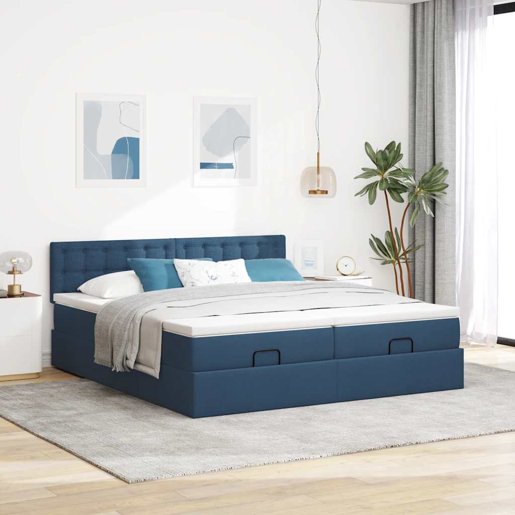Struttura Letto Pouf con Materassi Blu 200x200 cm in Tessuto | homemem39