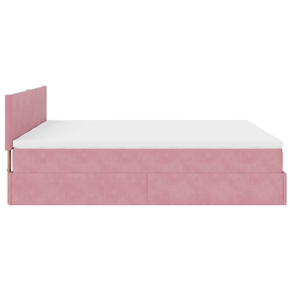 Struttura Letto Pouf con Materassi Rosa 160x200 cm Velluto