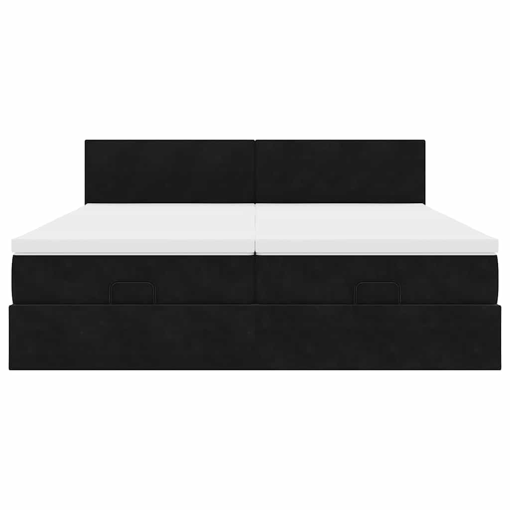 Struttura Letto Pouf con Materassi Nero 180x200 cm in Velluto