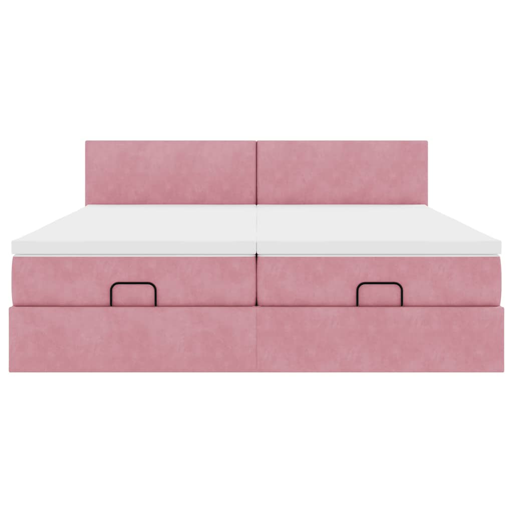 Struttura Letto Pouf con Materassi Rosa 200x200 cm Velluto | homemem39