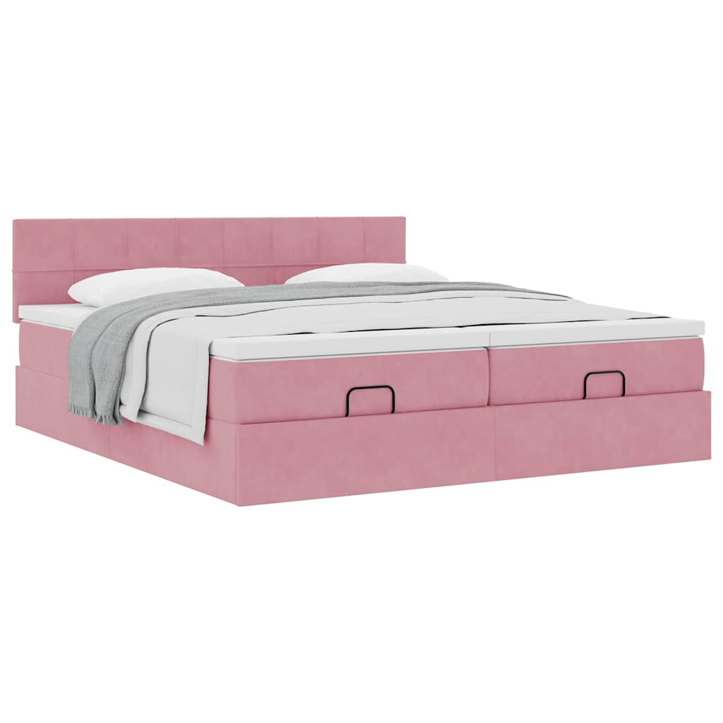 Struttura Letto Pouf con Materassi Rosa 160x200 cm Velluto | homemem39