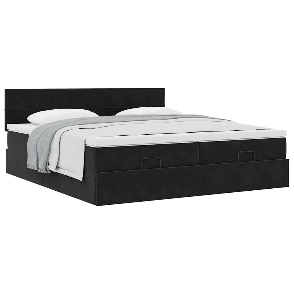 Struttura Letto Pouf con Materassi Nero 180x200 cm in Velluto | homemem39