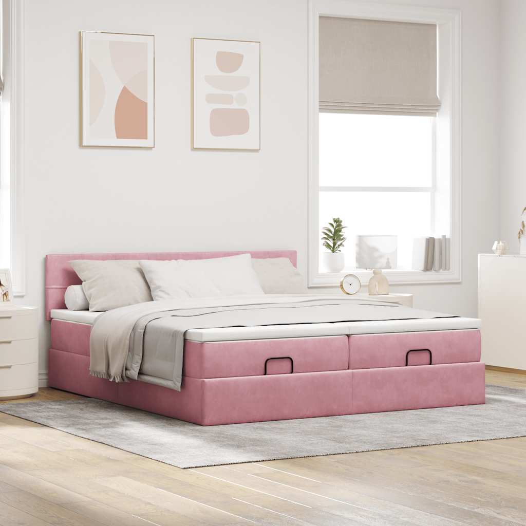 Struttura Letto Pouf con Materassi Rosa 180x200 cm Velluto | homemem39