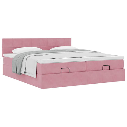 Struttura Letto Pouf con Materassi Rosa 180x200 cm Velluto | homemem39
