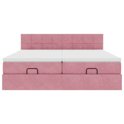 Struttura Letto Pouf con Materassi Rosa 180x200 cm Velluto
