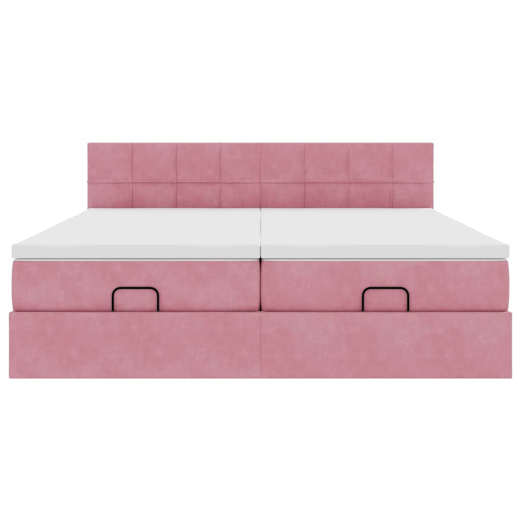 Struttura Letto Pouf con Materassi Rosa 200x200 cm Velluto | homemem39