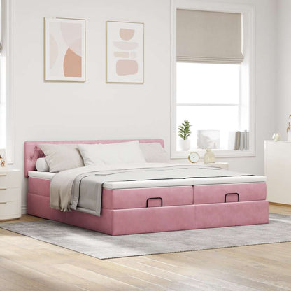 Struttura Letto Pouf con Materassi Rosa 160x200 cm Velluto | homemem39