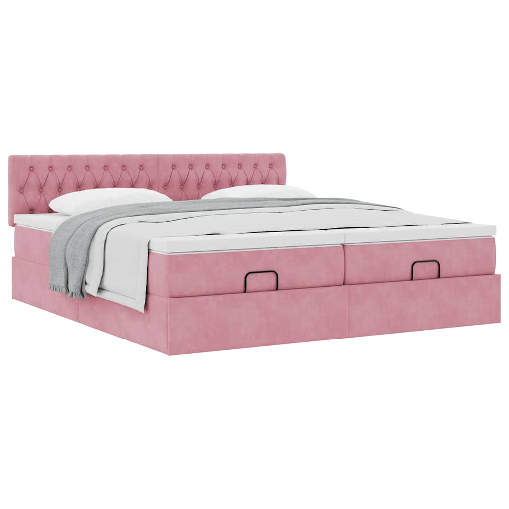 Struttura Letto Pouf con Materassi Rosa 160x200 cm Velluto | homemem39