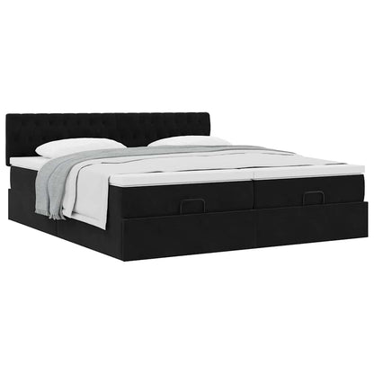 Struttura Letto Pouf con Materassi Nero 180x200 cm in Velluto | homemem39